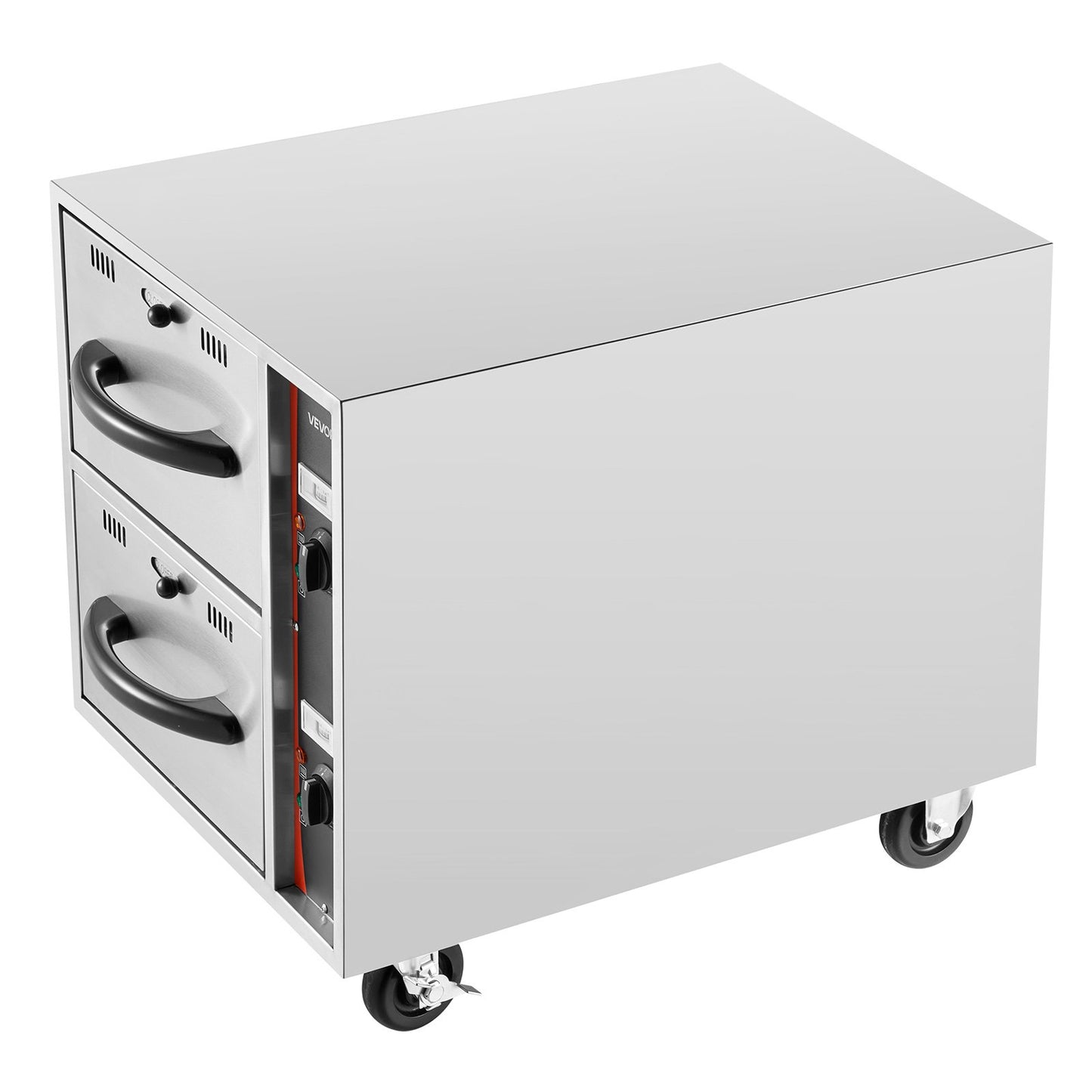 Commercial Electric Drawer Warmer, 2 Full-Size Pan Stainless Steel Food Warmer, Freestanding Standard Warming Drawer Cabinet, 85°F–185°F Wide Temperature Range, for Restaurant, Hotel Buffet & Bakery