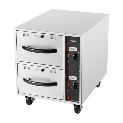 Commercial Electric Drawer Warmer, 2 Full-Size Pan Stainless Steel Food Warmer, Freestanding Standard Warming Drawer Cabinet, 85°F–185°F Wide Temperature Range, for Restaurant, Hotel Buffet & Bakery