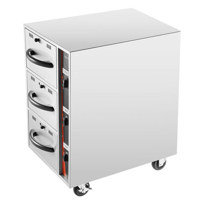Commercial Electric Drawer Warmer, Three-Drawer Stainless Steel Food Warmer, Freestanding Compact Warming Drawer Cabinet, 85°F–185°F Wide Temperature Range, for Restaurant, Hotel Buffet & Bakery