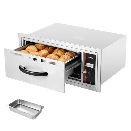 Commercial Electric Drawer Warmer, Single-Drawer Stainless Steel Food Warmer, Built-in Installation Warming Drawer Cabinet, 85°F–185°F Wide Temperature Range, for Restaurant, Hotel & Bakery
