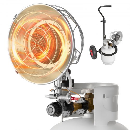 Propane Tank Top Heater with Portable Trolley, 15000 BTU Rapid Heating 180-Degree Infrared Radiant Tank Top Gas Heater for 20-40lb Propane Tanks, for Ice Fishing/ Hunting/Outdoor Single Burner