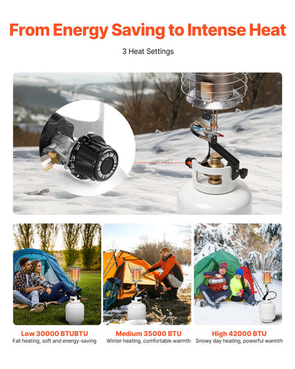 Propane Tank Top Heater, 42000 BTU Rapid Heating 360-Degree Infrared Radiant Tank Top Gas Heater, Stepless Temperature Adjustment for Ice Fishing/ Hunting/Outdoor Work, Single Burner