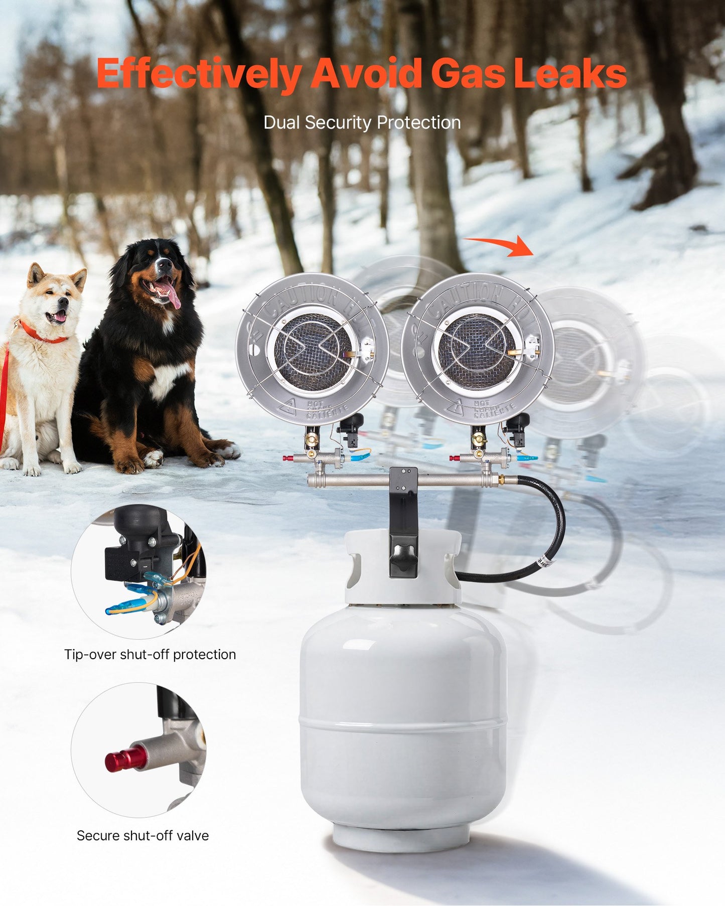 Propane Tank Top Heater, 30000 BTU Rapid Heating 180-Degree Infrared Radiant Tank Top Gas Heater, 3 Heat Settings for Ice Fishing/ Hunting/Outdoor Work, Single Burner Square