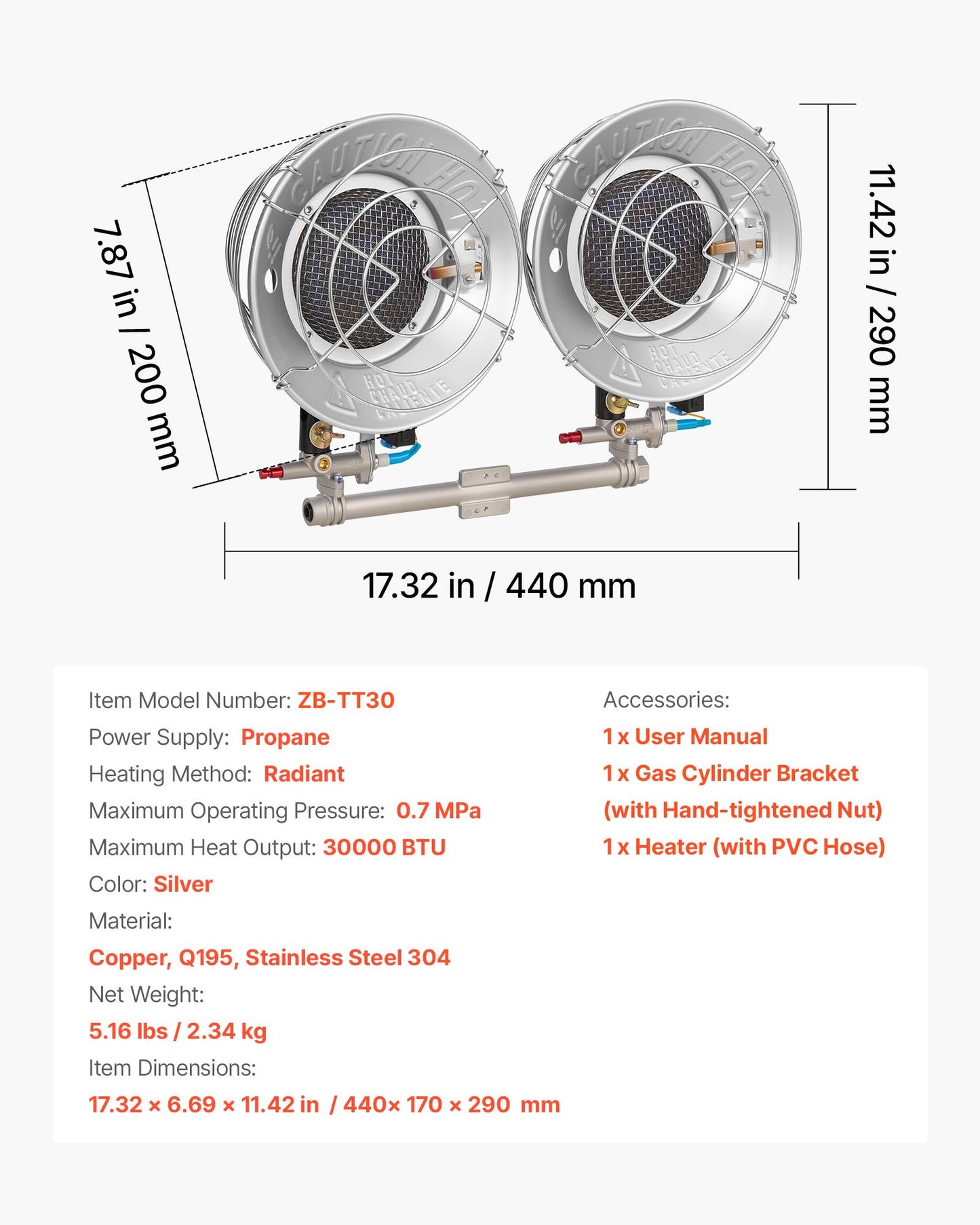 Propane Tank Top Heater, 30000 BTU Rapid Heating 180-Degree Infrared Radiant Tank Top Gas Heater, 3 Heat Settings for Ice Fishing/ Hunting/Outdoor Work, Single Burner Square