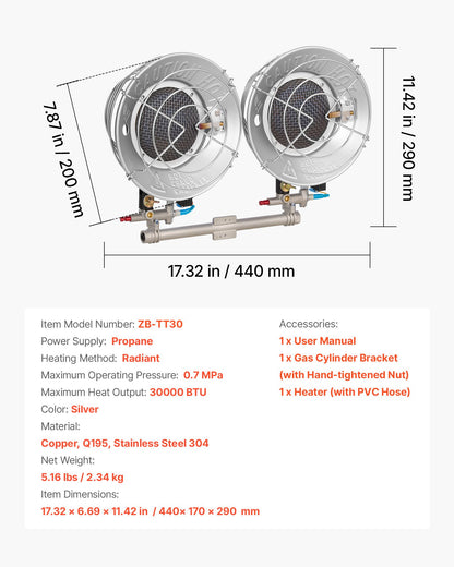 Propane Tank Top Heater, 30000 BTU Rapid Heating 180-Degree Infrared Radiant Tank Top Gas Heater, 3 Heat Settings for Ice Fishing/ Hunting/Outdoor Work, Single Burner Square