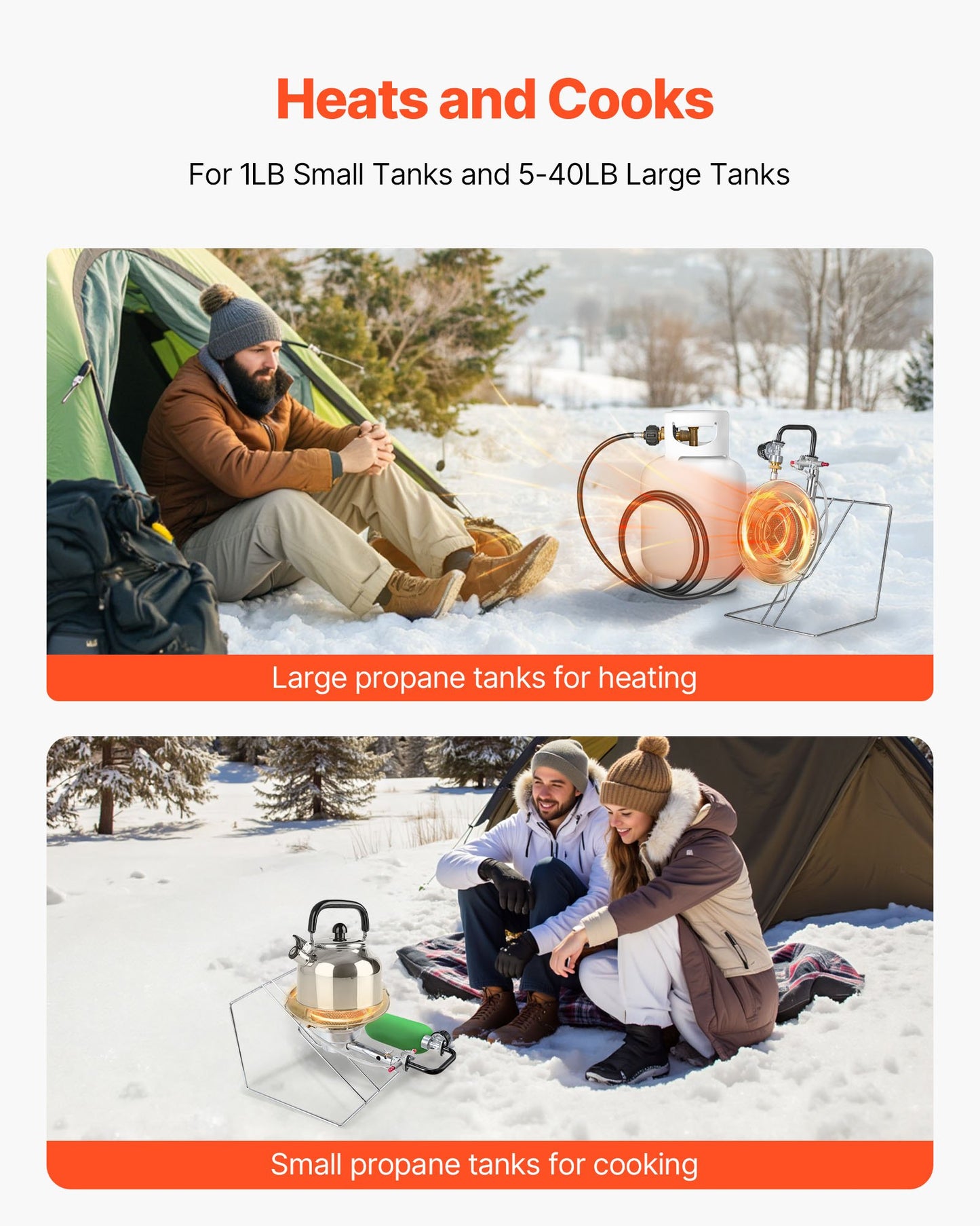 Propane Tank Top Heater, for 1lb Small Tanks and 5-40lb Large Tanks, 18000 BTU Rapid Heating 180-Degree Infrared Radiant Tank Top Gas Heater,3 Heat Settings for Ice Fishing,Single Burner