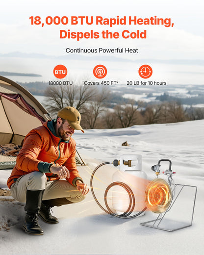 Propane Tank Top Heater, for 1lb Small Tanks and 5-40lb Large Tanks, 18000 BTU Rapid Heating 180-Degree Infrared Radiant Tank Top Gas Heater,3 Heat Settings for Ice Fishing,Single Burner