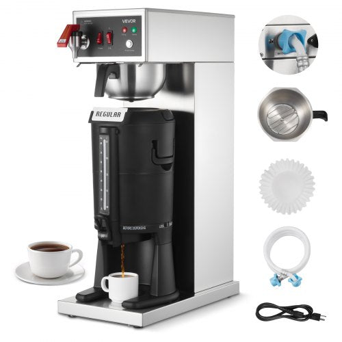 Commercial Drip Coffee Maker, 16-17 Cups Machine with 2.5 L Thermal Carafe, Keep Warm for 4 Hours, Stainless Steel Brewer with Auto Water Filling, for Restaurant, Office, Coffee Shop & Home