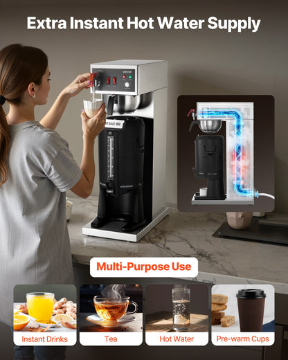 Commercial Drip Coffee Maker, 16-17 Cups Machine with 2.5 L Thermal Carafe, Keep Warm for 4 Hours, Stainless Steel Brewer with Auto Water Filling, for Restaurant, Office, Coffee Shop & Home