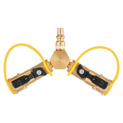 RV Propane Quick Connect Y Splitter Adapter with Shutoff Valve, 2 Way 1/4 inch Quick Disconnect Kit, Fits for RV Trailer, Quick Connect Propane Hose Connect to Motorhome Tabletop Camping Grill