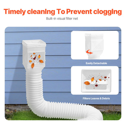 Rain Gutter Downspout Extensions, 2-Pack Flexible Downspout Extender, Down Spout Drain Extension Extendable from 22" to 63", Gutter Extensions with Adapters, for Rainwater Drainage, White