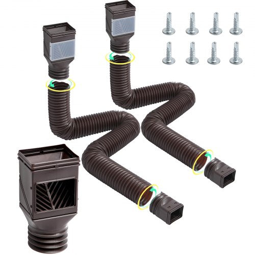 Rain Gutter Downspout Extensions, 2-Pack Flexible Downspout Extender, Down Spout Drain Extension Extendable from 22" to 63", Gutter Extensions with Adapters, for Rainwater Drainage, Brown