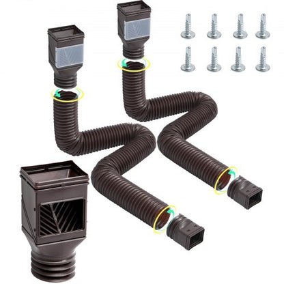Rain Gutter Downspout Extensions, 2-Pack Flexible Downspout Extender, Down Spout Drain Extension Extendable from 22" to 63", Gutter Extensions with Adapters, for Rainwater Drainage, Brown
