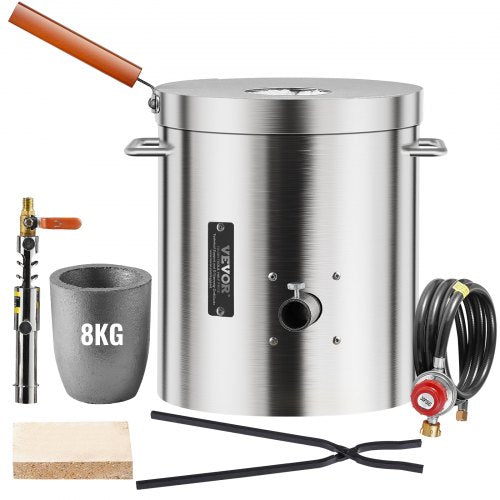 Propane Melting Furnace Kit, 8KG/18lbs Gas Metal Melting Furnace Kit, Foundry Home Kiln with Crucible, Tongs, Wooden Handle, Smelting Casting Tool for Gold Silver Copper Aluminum Metal Recycle