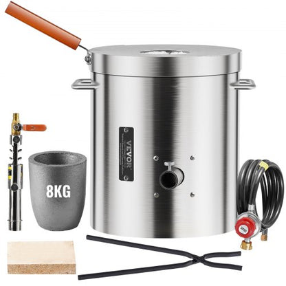 Propane Melting Furnace Kit, 8KG/18lbs Gas Metal Melting Furnace Kit, Foundry Home Kiln with Crucible, Tongs, Wooden Handle, Smelting Casting Tool for Gold Silver Copper Aluminum Metal Recycle
