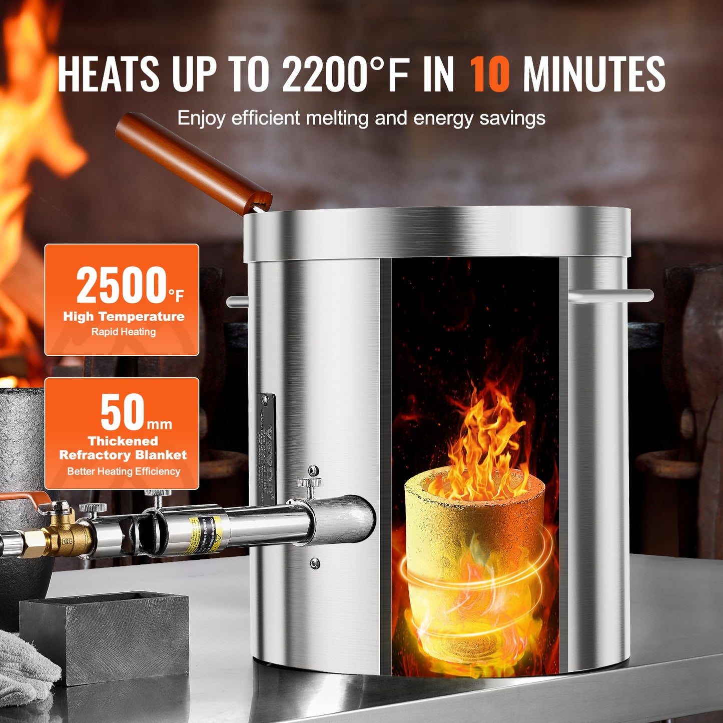 Propane Melting Furnace Kit, 8KG/18lbs Gas Metal Melting Furnace Kit, Foundry Home Kiln with Crucible, Tongs, Wooden Handle, Smelting Casting Tool for Gold Silver Copper Aluminum Metal Recycle