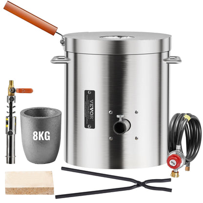 Propane Melting Furnace Kit, 8KG/18lbs Gas Metal Melting Furnace Kit, Foundry Home Kiln with Crucible, Tongs, Wooden Handle, Smelting Casting Tool for Gold Silver Copper Aluminum Metal Recycle