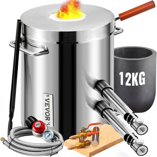 Propane Melting Furnace Kit, 12KG Large Capacity Foundry Home Kilns,Stainless Steel Smelter, Blacksmithing Forge with Crucible an Tongs Kiln, For Metal Scrap Recycle, Gold Copper Silver Casting