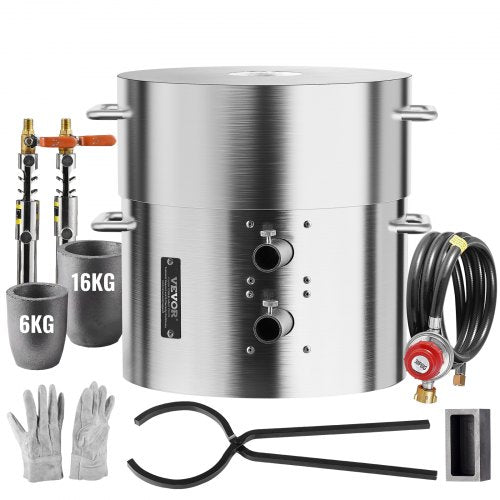 Propane Melting Furnace Kit, 16KG/35lbs Gas Metal Melting Furnace Kit, Dual Burner Foundry Home Kiln with Crucibles and Tongs, Smelting Casting Tool for Gold Silver Copper Aluminum Metal Recycle