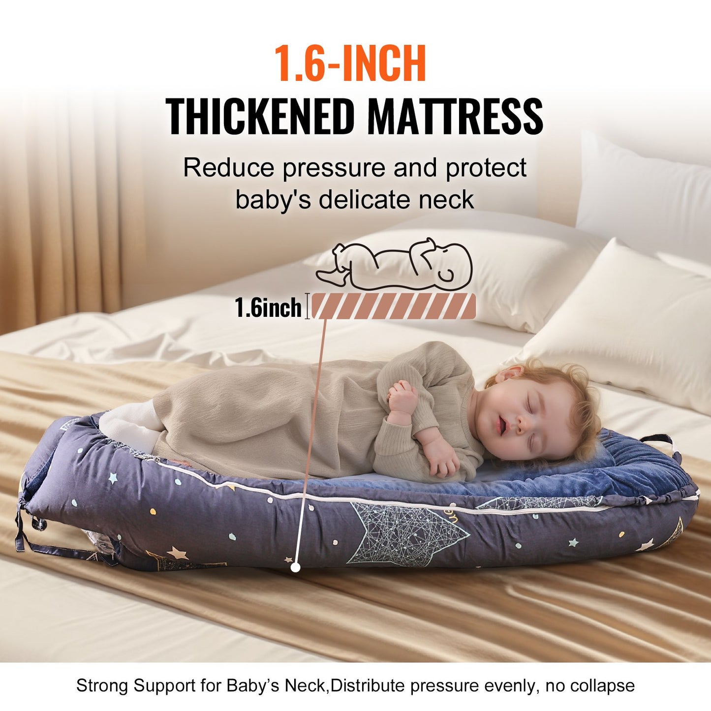 Babybettstuhl, 100 % Baumwolle, weich, Neugeborenennest, Schlafplatz mit Kopfstütze