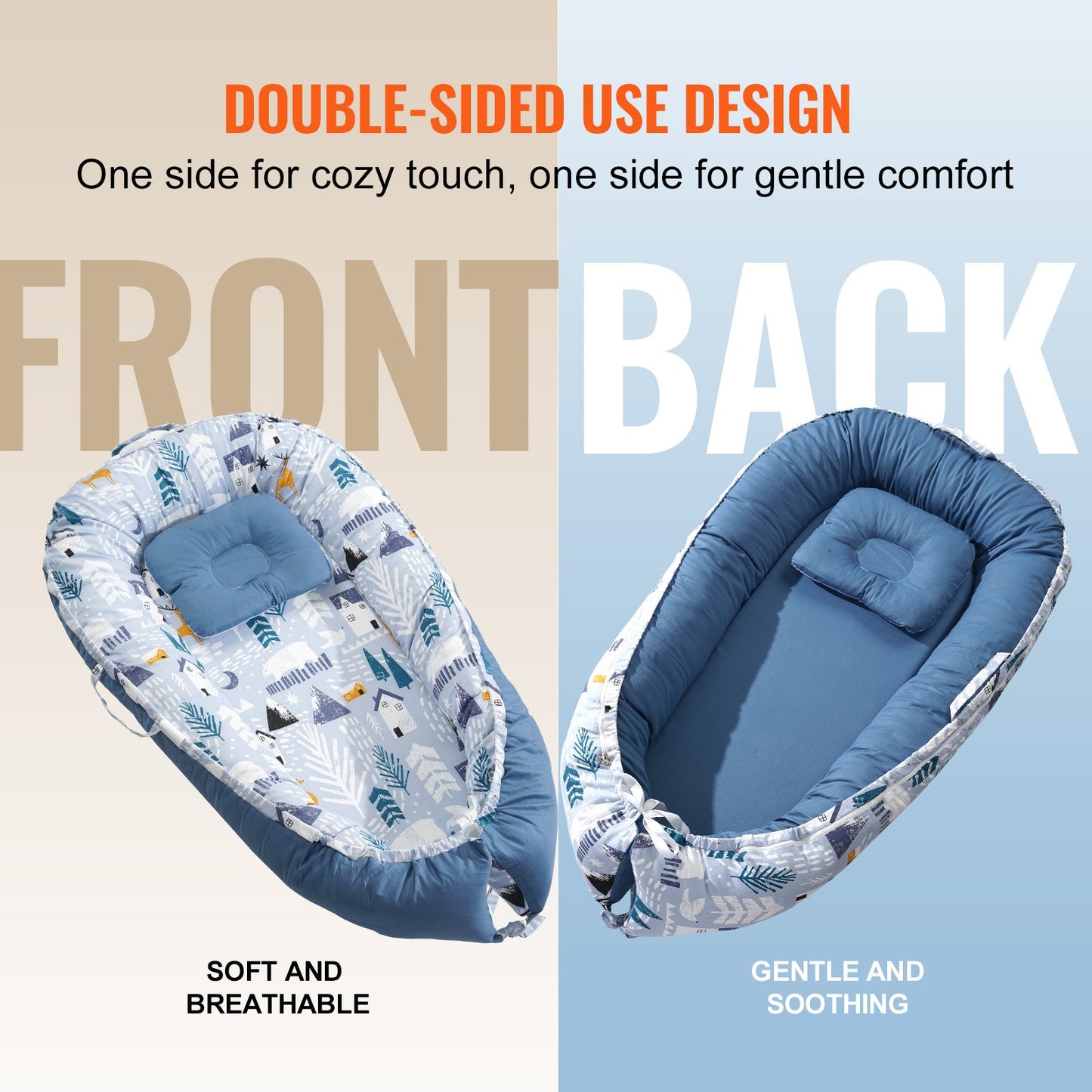 Baby Lounger 100 % bomull Newborn Nest Sleeper med nackstöd och 2 överdrag