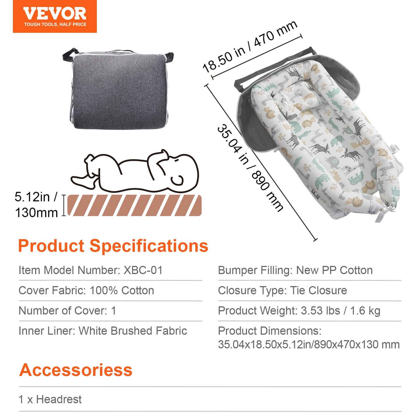 Baby Lounger Baby Nest Sleeper för nyfödd 100 % bomull med nackstöd