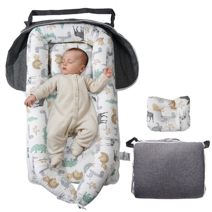 Baby Lounger Baby Nest Sleeper för nyfödd 100 % bomull med nackstöd
