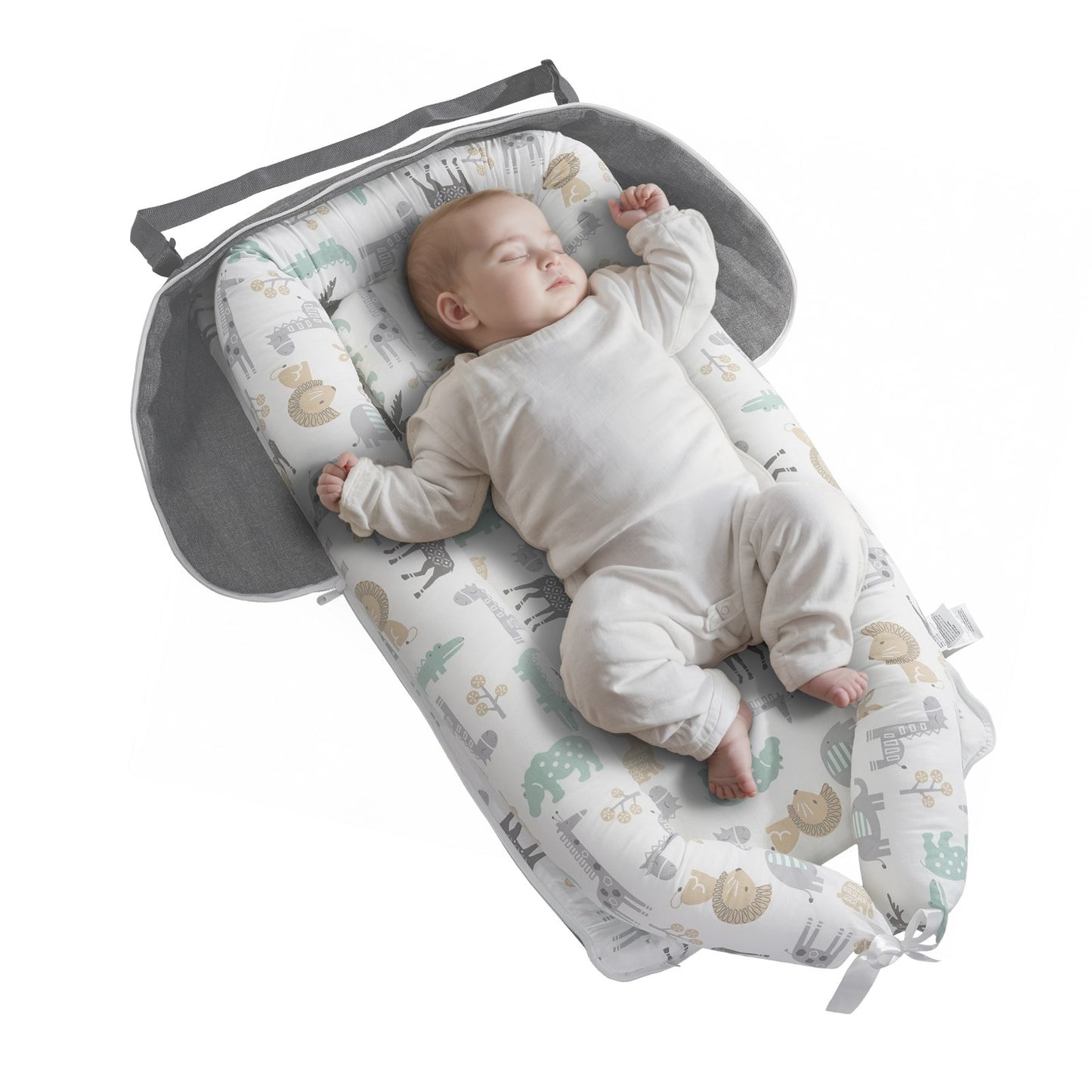 Baby Lounger Baby Nest Sleeper för nyfödd 100 % bomull med nackstöd