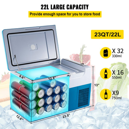 Portable Refrigerator 23 Quart(22 Liter),12 Volt Refrigerator App Control(-4℉~68℉), Car Refrigerator Electric Compressor Cooler with 12/24v DC & 110-240v AC for Camping, Travel, Fishing, Outdoor