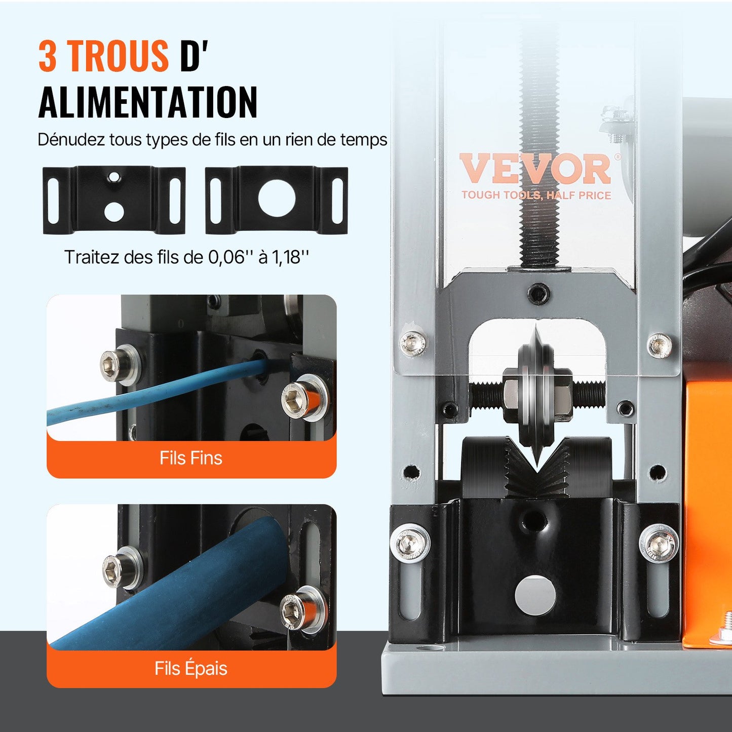 Electric Cable Stripping Tool, 0.06''-1.18'' Motorized Wire Stripper, 180 W, 60 ft/min, with Clear Depth Gauge, Ideal for Scrap Copper Recycling