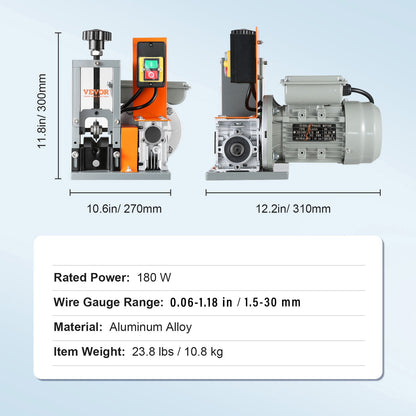 Automatisk trådavisoleringsmaskin, 0,06''-1,18'' elektrisk motoriserad kabelavskiljare, 180 W, 60 fot/min trådskalare med referens för synligt avskalningsdjup, för återvinning av skrotkoppar