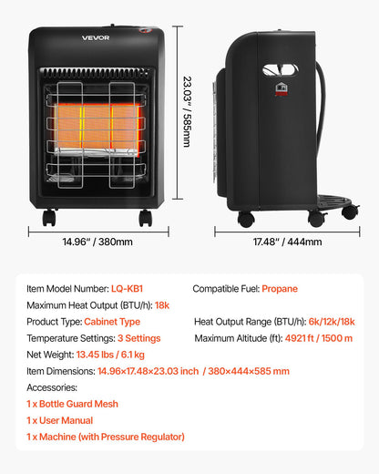 Propane Heater, 6000 to 18000 BTU Propane Cabinet Heater with 3 Modes Temp Settings & Tip-over Protection, Garage Radiator Heat up to 450 Sq.Ft, for Camping,Garage, Patio,Indoor/Outdoor