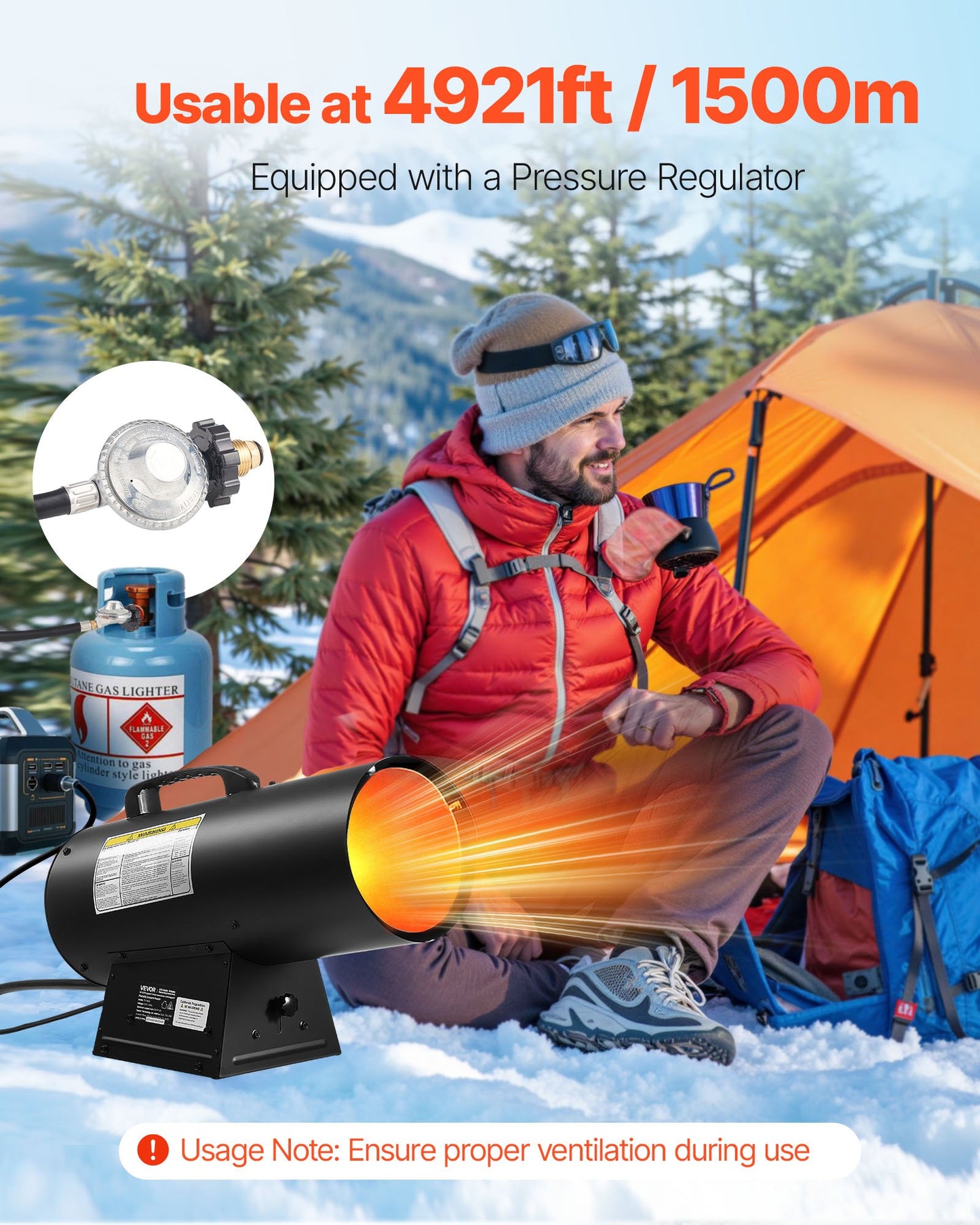 Propane Heater, 60000BTU Forced Air Propane Heater with Stepless Temp Settings & security Protection, Portable Garage/Shop Barrel Heater for Garages, Job Sites,Indoor/Outdoor