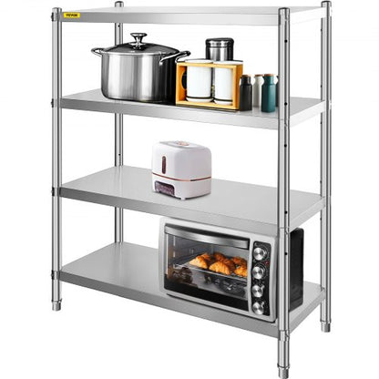 Stainless Steel Shelving 46.8x18.5 Inch 4 Tier Adjustable Shelf Storage Unit Stainless Steel Heavy Duty Shelving for Kitchen Commercial Office Garage Storage 330lb Per Shelf