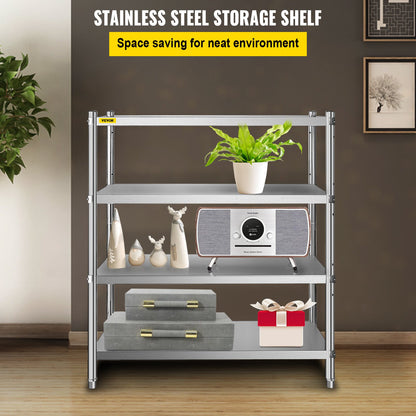 Stainless Steel Shelving 46.8x18.5 Inch 4 Tier Adjustable Shelf Storage Unit Stainless Steel Heavy Duty Shelving for Kitchen Commercial Office Garage Storage 330lb Per Shelf
