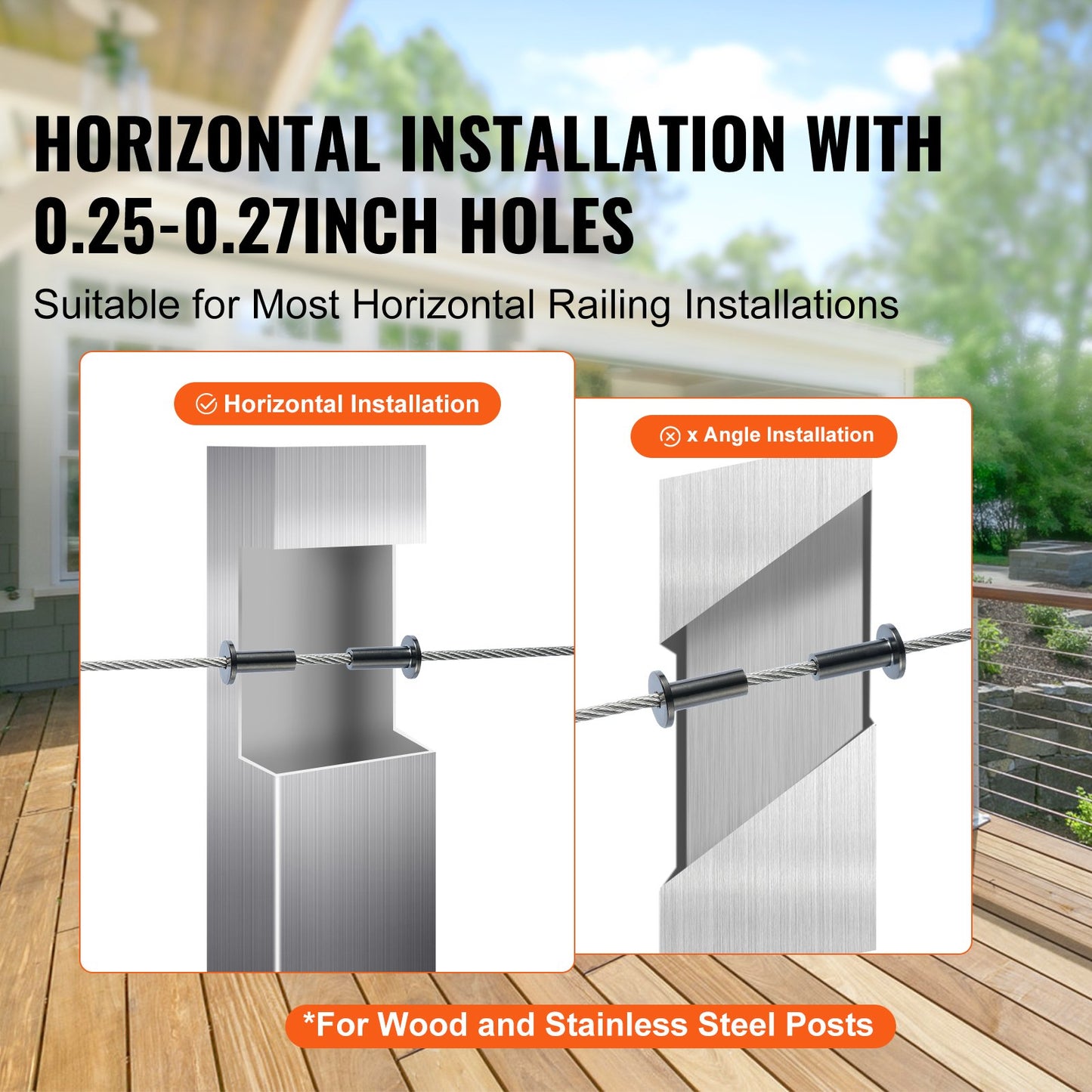 101er-Pack T316 Edelstahl-Schutzhülsen für 3,2 mm Drahtseilgeländer, DIY-Balustraden T316 Marine Grade, wird mit einem kostenlosen Bohrer geliefert, Schwarz