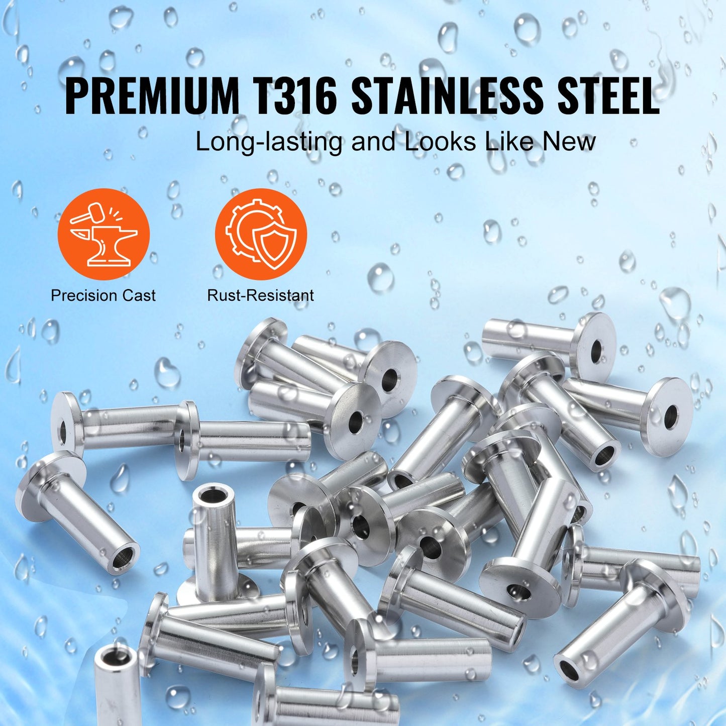121 Pack T316 Stainless Steel Protector Sleeves for 1/8" Wire Rope Cable Railing, DIY Balustrade T316 Marine Grade, Come with A Free Drill Bit, Silver