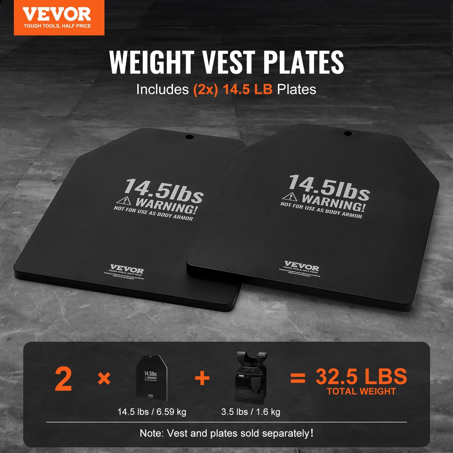 Gewichtswestenplatten für Krafttraining, Lauftraining, 2 x 14,5 LB Platten