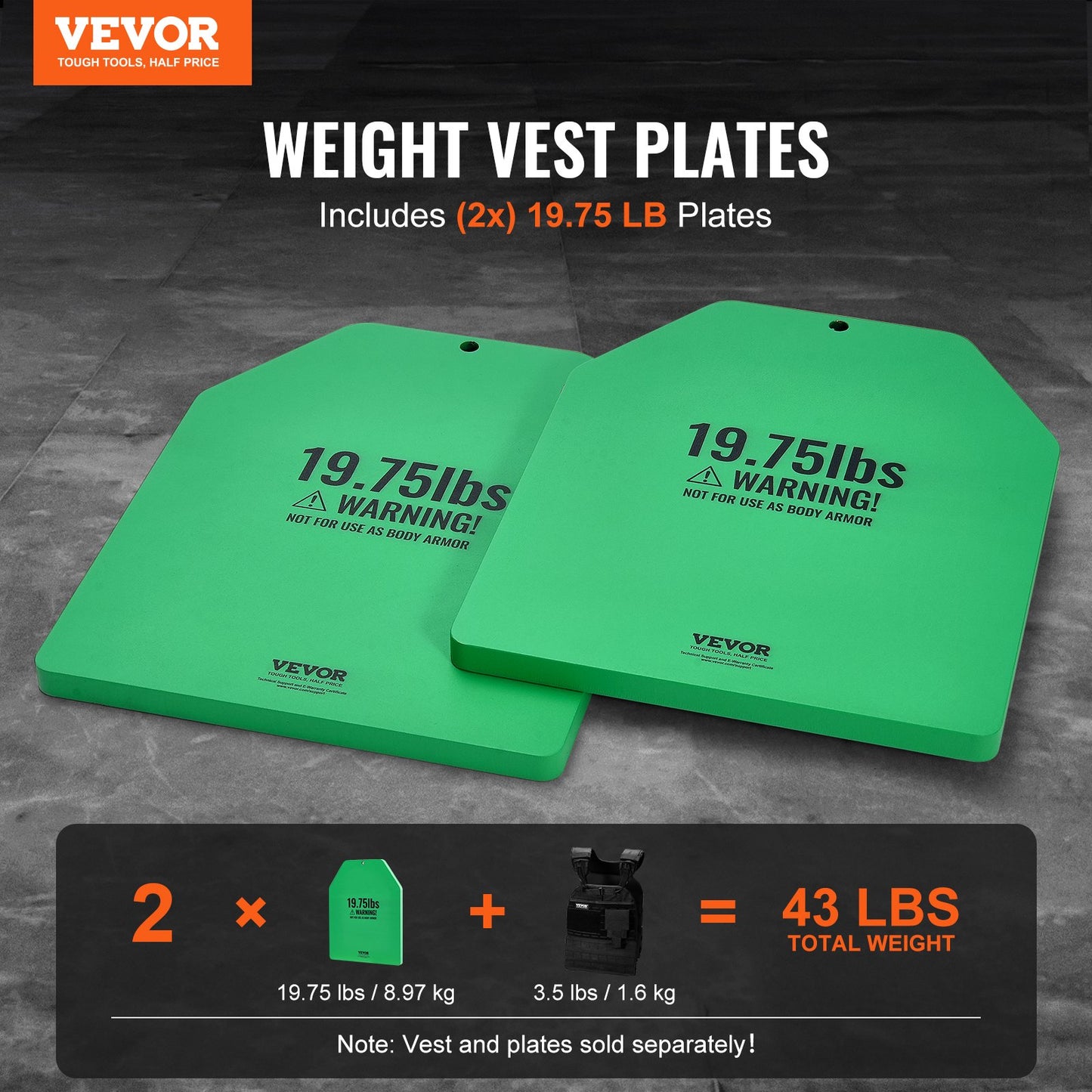 Gewichtswestenplatten für Krafttraining, Lauftraining, 2 x 19,75 Pfund Platten
