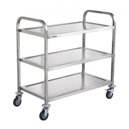 Kitchen Utility Cart, 3 Tiers, Wire Rolling Cart with 450LBS Capacity, Steel Service Cart on Wheels, Metal Storage Trolley with 80mm Basket Curved Handle PP Liner 6 Hooks, for Indoor and Outdoor