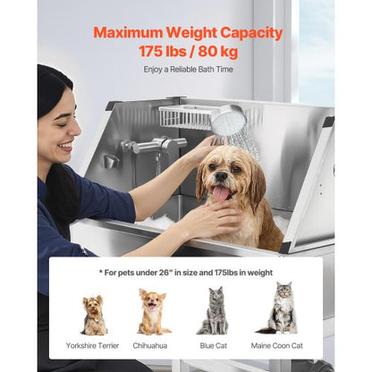 86.4 cm Stainless Steel Dog Grooming Tub with Pet Faucet | EU
