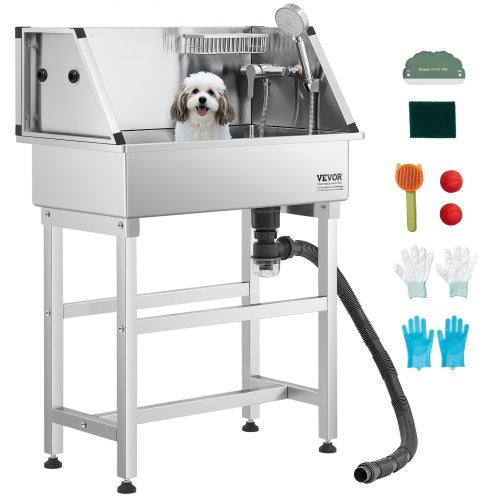 86.4 cm Stainless Steel Dog Grooming Tub with Pet Faucet | EU