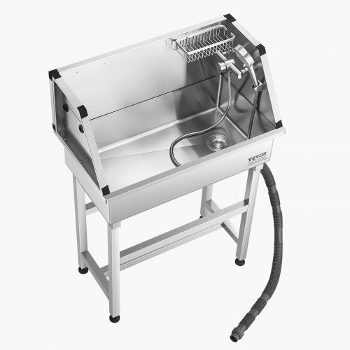 86.4 cm Stainless Steel Dog Grooming Tub with Pet Faucet | EU