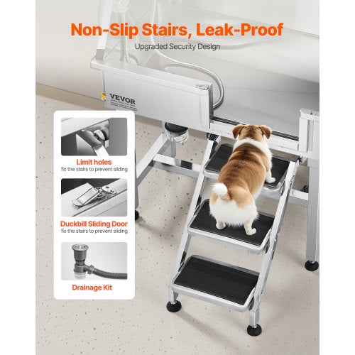 86,4 cm badkar för hundtrimning i rostfritt stål med trappor, kran, duschmunstycke |  EU