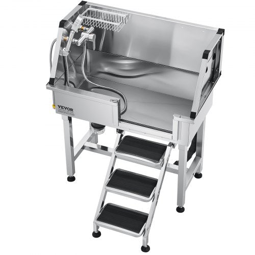 86,4 cm badkar för hundtrimning i rostfritt stål med trappor, kran, duschmunstycke |  EU