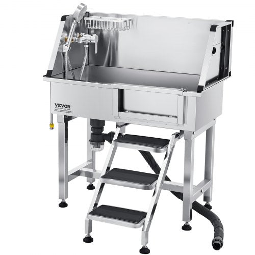 86,4 cm badkar för hundtrimning i rostfritt stål med trappor, kran, duschmunstycke |  EU