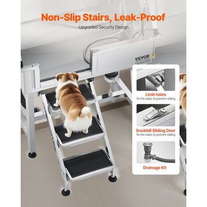 86.4 cm stainless steel dog grooming tub with steps, faucet, left door | EU