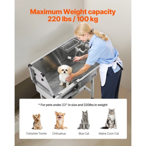86.4 cm stainless steel dog grooming tub with steps, faucet, left door | EU
