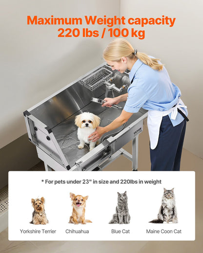 34 Inch Stainless Steel Dog Washing Station, Pet Grooming Tub with Hot & Cold Faucet, Showerhead, Home Wash Sink, Fits Small Cats and Dogs, Non-Slip Stairs (Left Door)