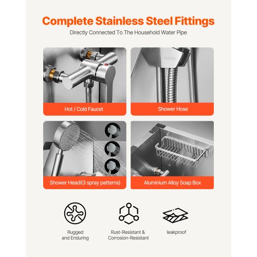 96,5 cm Edelstahl-Hundepflegewanne mit Stufen, Wasserhahn, Duschkopf